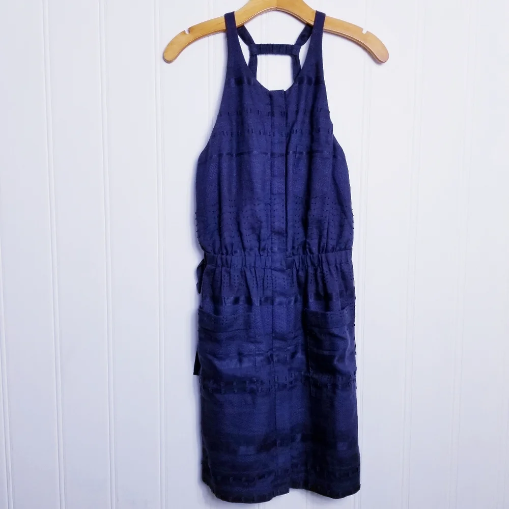 3.1 Phillip Lim Dress Womens Size 8 Blue Linen Blend Halter Neck Zip Front